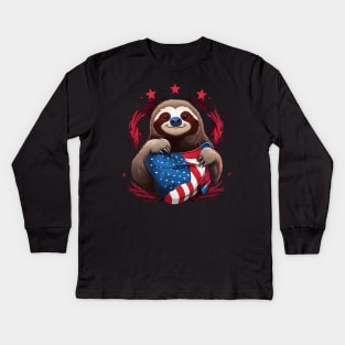 Patriotic Sloth Kids Long Sleeve T-Shirt